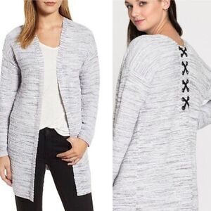 NIC + ZOE Lace It Back Cardigan Sweater Women’s Medium Long Grey Lagenlook Cozy